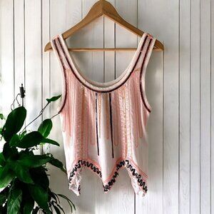 English Rose Sequin Sleeveless Blouse Asymmetrical Hemline White Pink Black Sz S